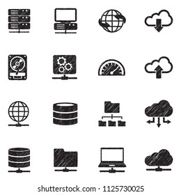 Server Icons. Black Scribble Design. Vector Illustration.