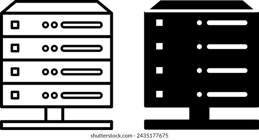 Server Icons. Black and White Vector Icons of a Specialized Computer for Executing Service Software. Concept of Technology and Data Analytics
