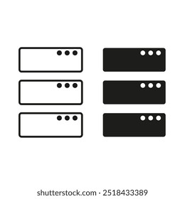 Iconos del servidor. Símbolo de almacenamiento de datos. Ilustración de base de datos en blanco y negro. Diseño tecnológico mínimo.
