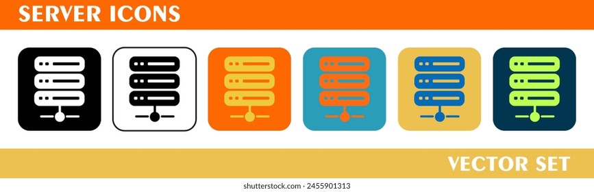 Server icons design. For sign, symbol, web design or web graphics. Vector flat illustration.