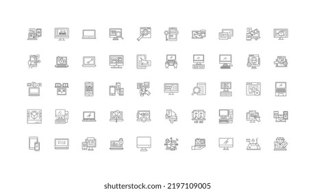 Ideas de iconos de servidor, iconos lineales, conjunto de signos de línea, colección de vectores