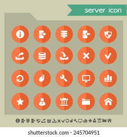 Server icons on bright orange flat circles