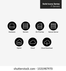 Server IT Icons. Server, On-Premise, Hybrid, Cloud - Vector Icon