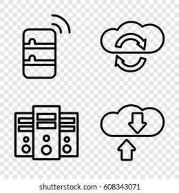 Server icons set. set of 4 server outline icons such as server, download cloud