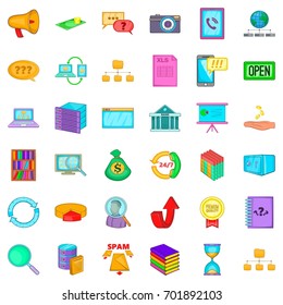 Server icons set. Cartoon style of 36 server vector icons for web isolated on white background