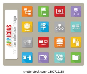 server icons set in flat design with long shadow