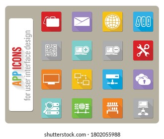 server icons set in flat design with long shadow