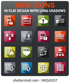 server icons set in flat design with long shadow