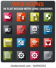 server icons set in flat design with long shadow