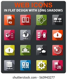 server icons set in flat design with long shadow