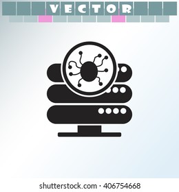 Server is infected by malware with virus icon.