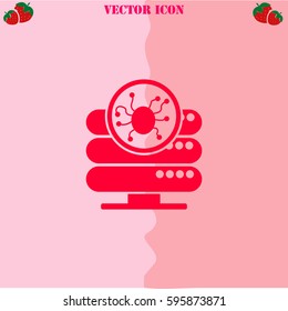 Server is infected by malware with virus vector  icon. Strawberry Background.