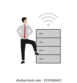 Server Internet hosting icon  Flat cartoon character isolated on white background 