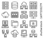 Server, Internet and Network Icons Set on White Background. Line Style Vector