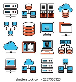 Server, Internet and Network Icons Set on White Background. Vector