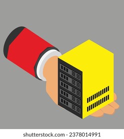 server in isometric hand test design illustration