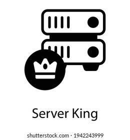 Server king concept crown with data server in solid style 