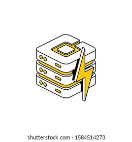 Server lightning force. Vector line, 3d stroke isometric, color web icon, new flat style. Creative illustration design, abstract idea for infographics.
