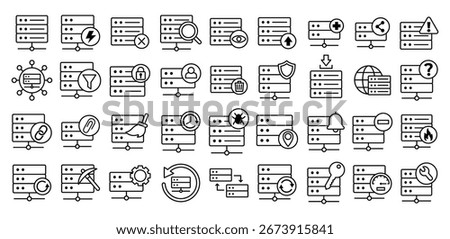 Server Line Icon Black and White Color Data Center, Network, Cloud, Storage, Sysyem Symbol Vector Design Illustration Collections Sets