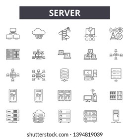 Server line icon signs.  Linear vector outline illustration set concept.