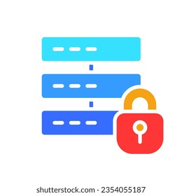 Server with lock line icon. Personal data security, computer, program, internet, website. Vector colored icon on a white background for business
