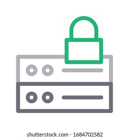 server lock vector color line icon 