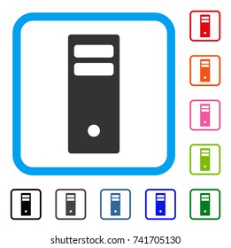 Server Mainframe icon. Flat gray pictogram symbol inside a light blue rounded frame. Black, gray, green, blue, red, orange color variants of Server Mainframe vector.