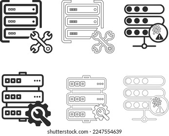 Icono de mantenimiento del servidor, icono de mantenimiento de datos vector negro