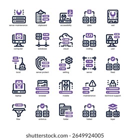 Server Maintenance Icon pack for your website, mobile, presentation, and logo design. Server Maintenance Icon dual tone design. Vector graphics illustration and editable stroke.