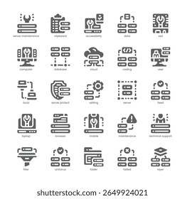 Server Maintenance Icon pack for your website, mobile, presentation, and logo design. Server Maintenance Icon solid design. Vector graphics illustration and editable stroke.