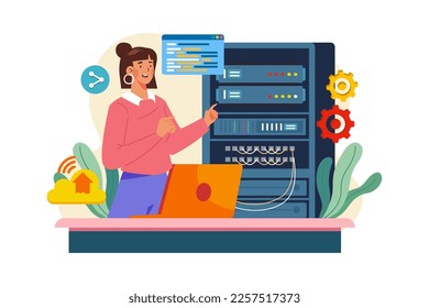 Server Maintenance Illustration concept. A flat illustration isolated on white background