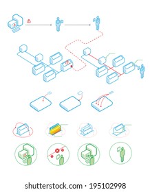 Server maintenance service icon set