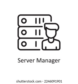Ilustración de diseño de iconos de esquema del Administrador del servidor. Símbolo de servicios web de hospedaje y servicios de nube en archivo EPS 10 de fondo blanco