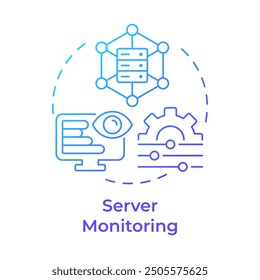 Server monitoring blue gradient concept icon. It system, database. Performance management. Round shape line illustration. Abstract idea. Graphic design. Easy to use in infographic, presentation