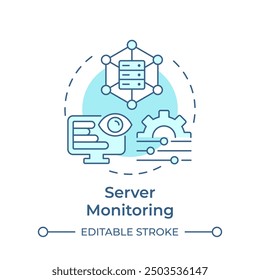 Server monitoring soft blue concept icon. It system, database. Performance management. Round shape line illustration. Abstract idea. Graphic design. Easy to use in infographic, presentation