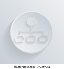 server network. circle white paper icon with a long shadow.