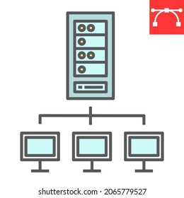 Server network color line icon, database and connection, web hosting vector icon, vector graphics, editable stroke filled outline sign, eps 10.