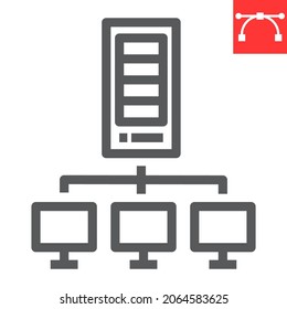 Server network line icon, database and connection, web hosting vector icon, vector graphics, editable stroke outline sign, eps 10.