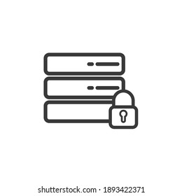 Server with padlock line icon, outline vector sign, linear style pictogram isolated on white. Server locked symbol, logo illustration. Editable stroke