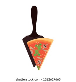 server with pizza slice over white background, vector illustration