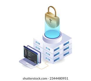 Server programmer language security flat and isometric illustration