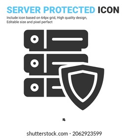 Server protected icon vector with glyph style isolated on white background. Vector illustration data protected sign symbol icon concept for digital IT, logo, industry, technology, apps and project