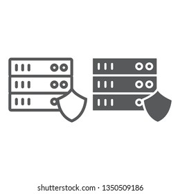Server protection line and glyph icon, privacy and security, database protection sign, vector graphics, a linear pattern on a white background, eps 10.