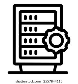 Server rack configuration and maintenance icon representing data center management, optimization, and technical support