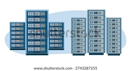 Server Rack Flat Design Vector Illustration for Data Center, Cloud Storage and Web Hosting IT Infrastructure.