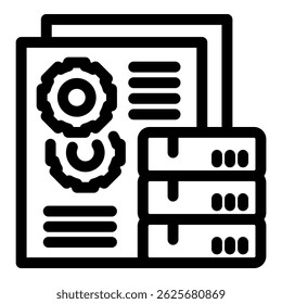 Server rack and gears optimizing workflow, enhancing data processing efficiency and automation
