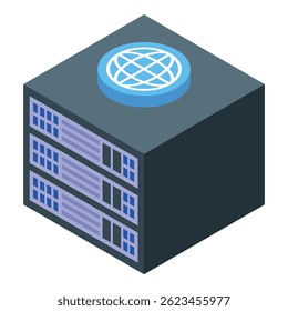 Server rack with globe symbol representing global network connectivity, ensuring seamless data flow and efficient communication