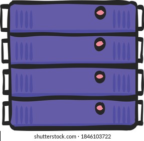 Server rack icon in color drawing. Computer data file center hosting cloud transfer