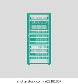 Server Rack Icon. Gray Background With Green. Vector Illustration.