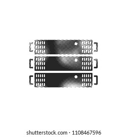 Server rack icon in halftone style. Black and white monochrome vector illustration.